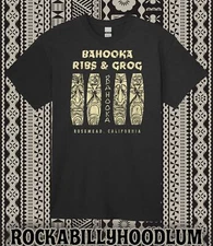 Retro Tiki Art Tee T Shirt Cotton Bar Mug Restaurant Bahooka Ribs and Grog CA