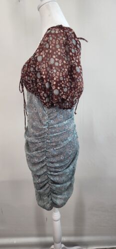 NWT Free People Tessa Floral Print Ruched Dress Brown Light Blue Size S - Picture 4 of 15