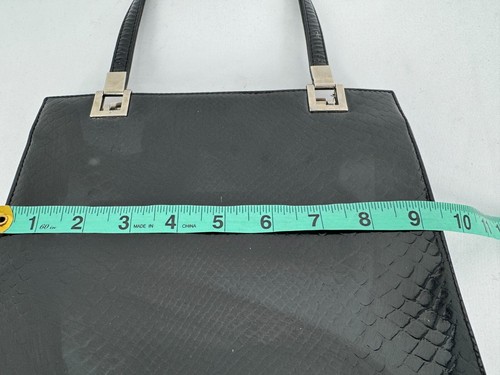 VTG 60s DOFAN France Black Glossy Croc Lizard Embossed Leather Handbag Bag Purse - Picture 3 of 14