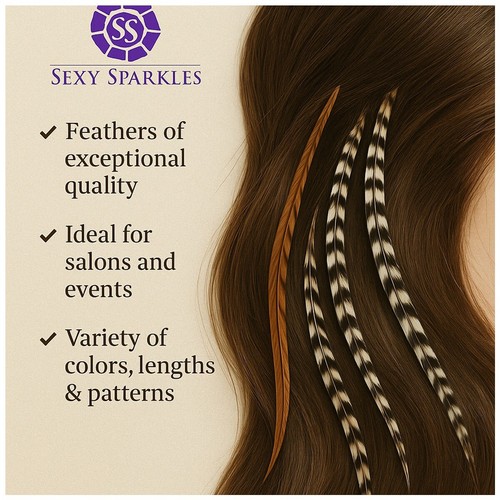 Sexy Sparkles 25 Hair Feathers Extensions Kit, 7"-13" Rooster Feathers for Hair - 第 46/48 張圖片