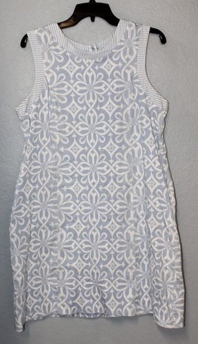 Gretchen Scott Stretch Dress Women LARGE Light Blue-White Geometric Sleeveless