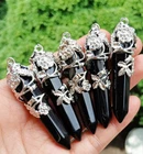 10pcs Black Agate stone Rose Pendants Chakra Reiki Healing Amulet Energy