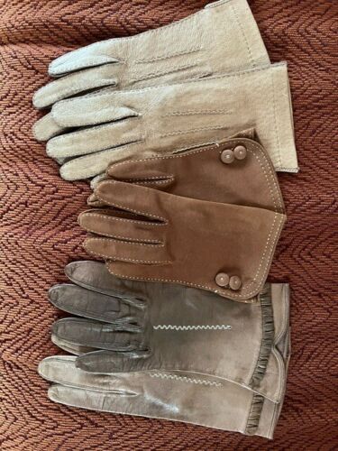 Vintage Victorian Era Leather Gloves - 3 Pair