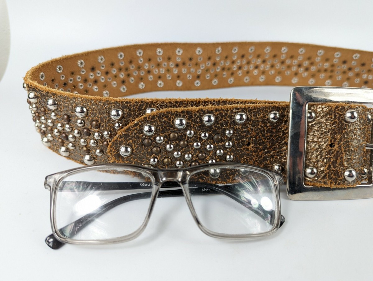 Black & Brown London studded brown leather belt - large Brown And Black London” Leather Belt W M jeweled And  main image 2