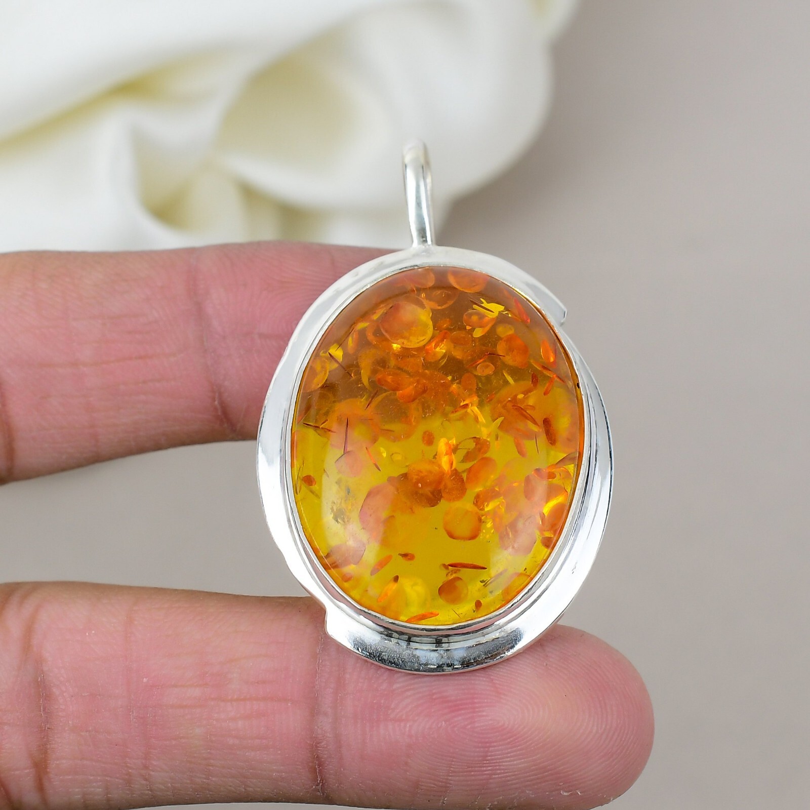 Natural Baltic Amber Gemstone 925 Sterling Silver Statement Pendant Jewelry Gift