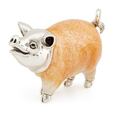 Saturno Sterling Silver and Enamel Chubby Pig Large Farm Animal Gift - 10991L