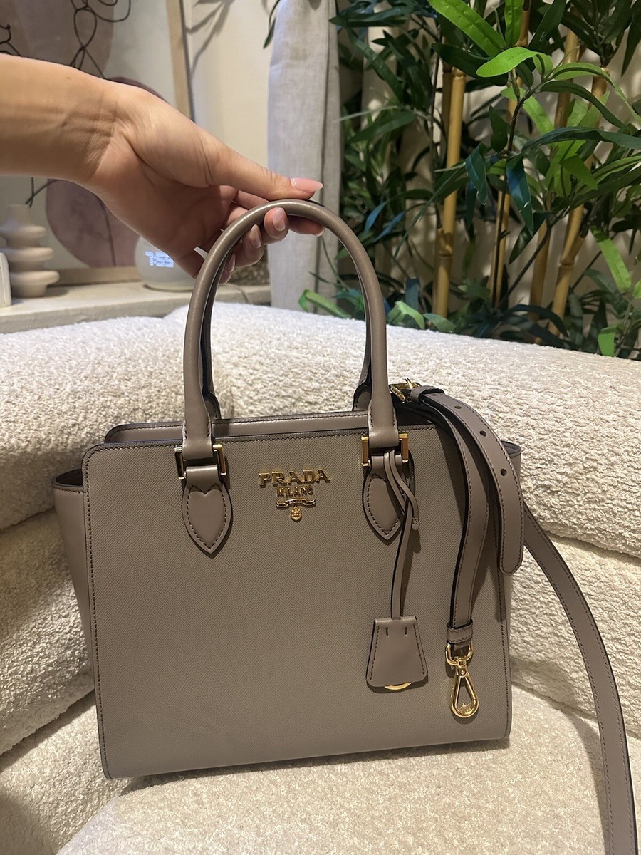 Prada Saffiano Leather Argilla Satchel Grey Handbag With Prada Saffiano Leather Argilla Satchel Grey Handbag With