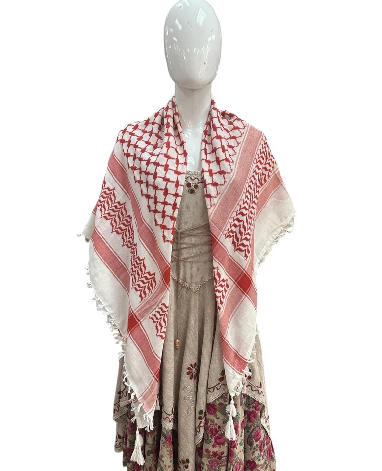 Bufanda Keffiyeh Palistine, bufanda de algodón unisex, bufanda Shemagh, bufanda roja Gazza Foto 4 de 4