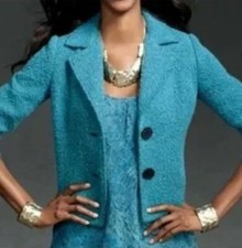 CAbi Blazer Women's 6 Teal Lined Boulce 186 Jacket Wool Blend