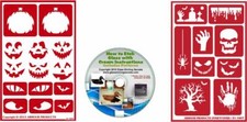 Halloween Stencils: 2 Pack Reusable Adhesive: Jack O' Lantern Faces, Bats, Skull