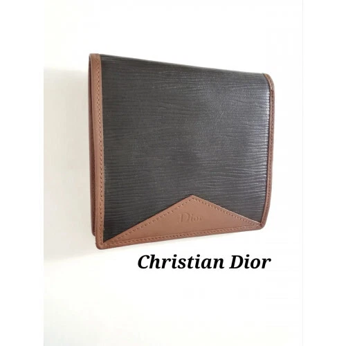 Portefeuille compact Christian Dior cuir double pli marron vintage 2459