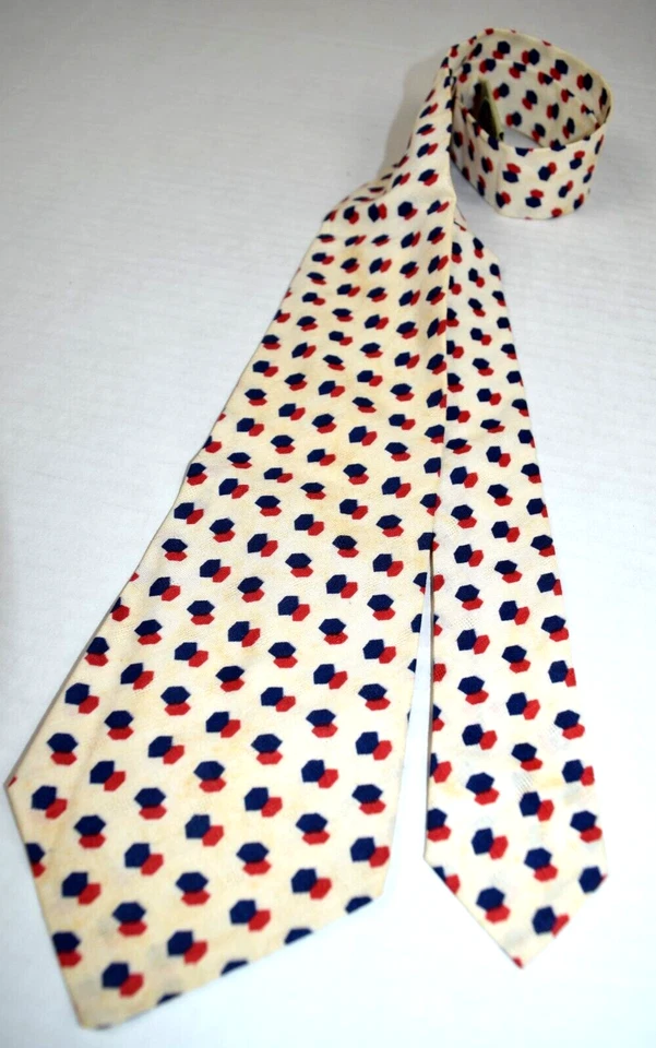 Corbata de cuello de colección azul hexagonal roja Doppelganger años 30 40 corbata de algodón 46" x 3,5" nueva Foto 2 de 4