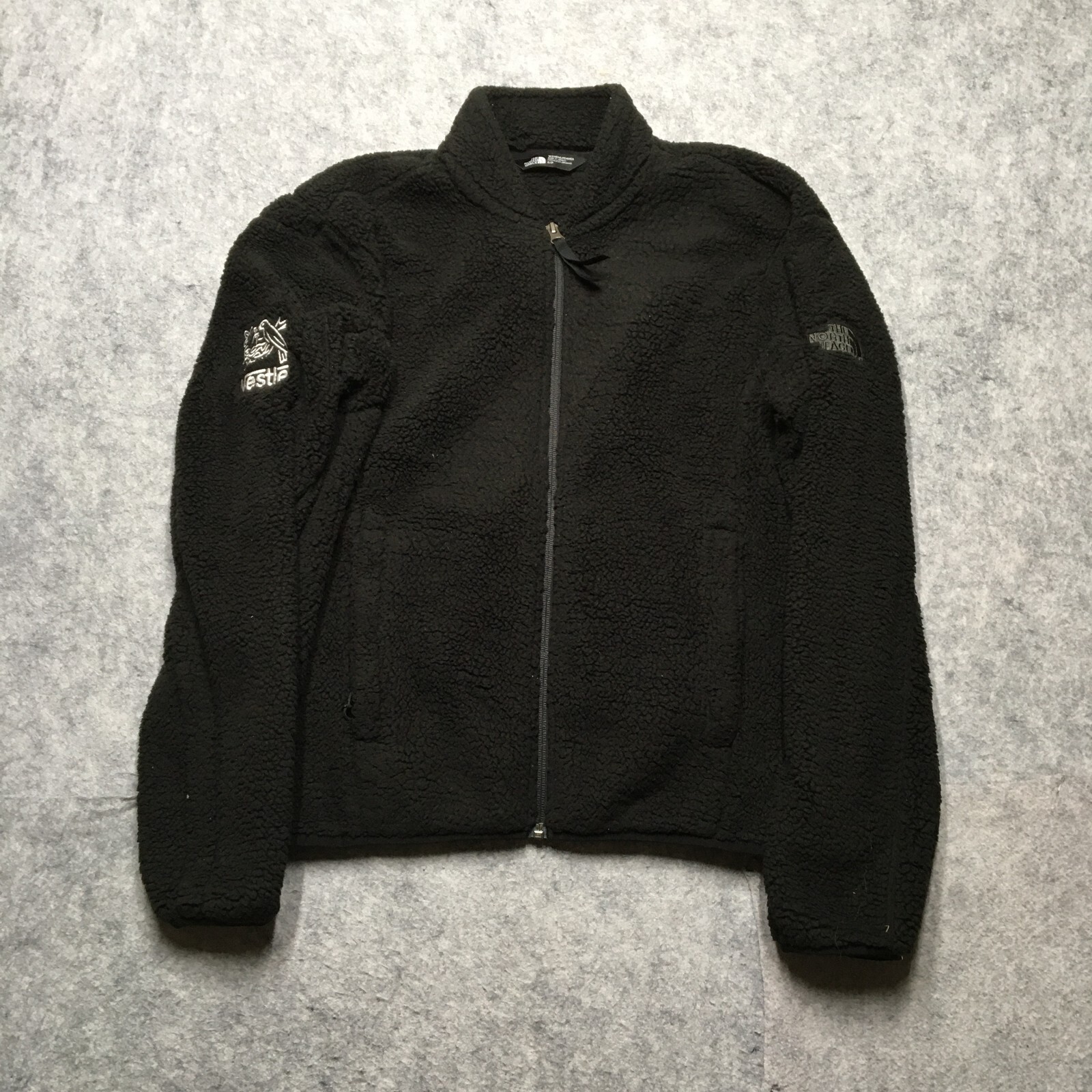 North Face Womens High Loft Fleece Jacket Small S Black Deep Pile Nestle Logo