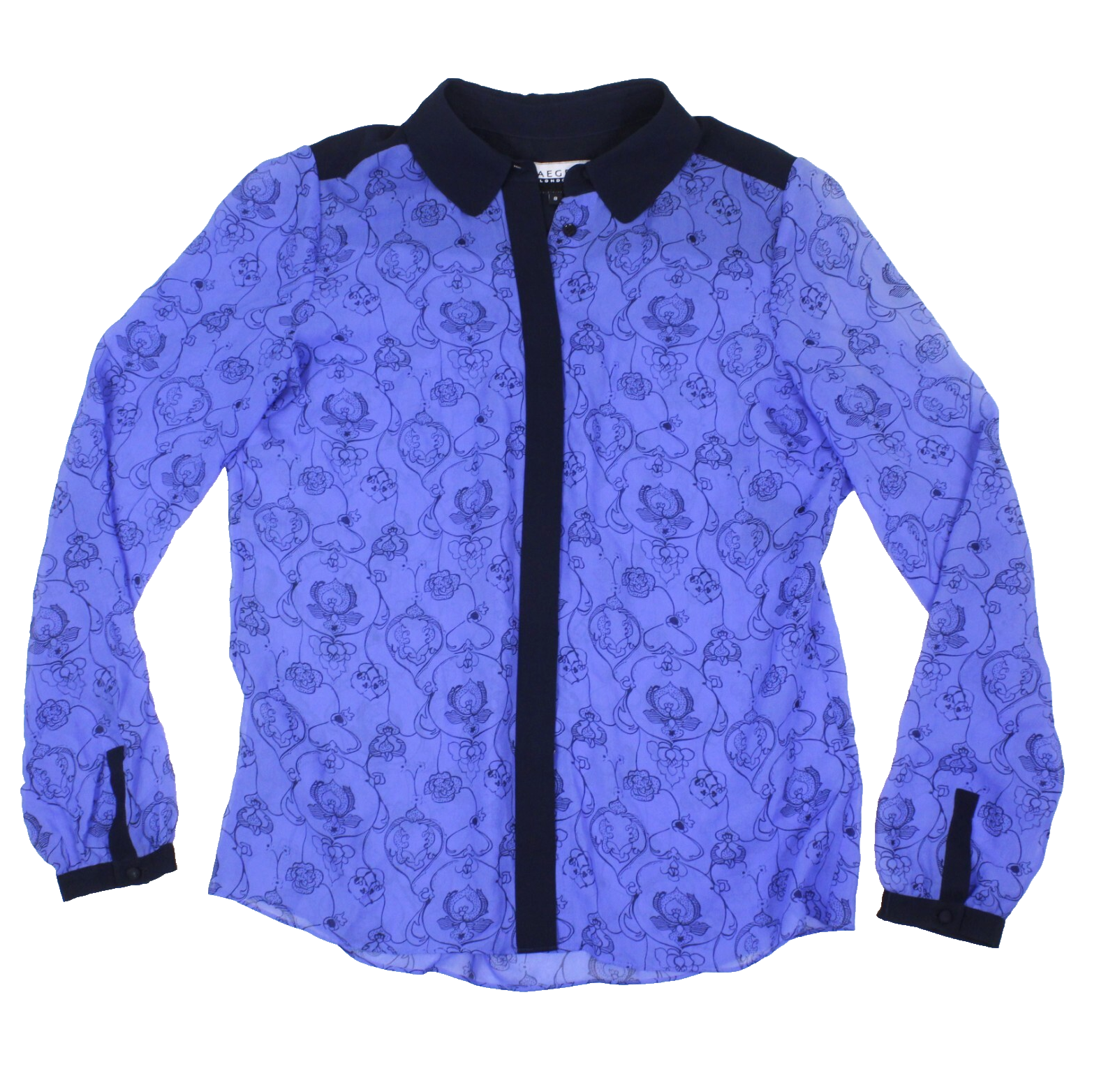 Elegant Women's Jaeger London Blue Collar Sheer Silk Blouse UK Size 8