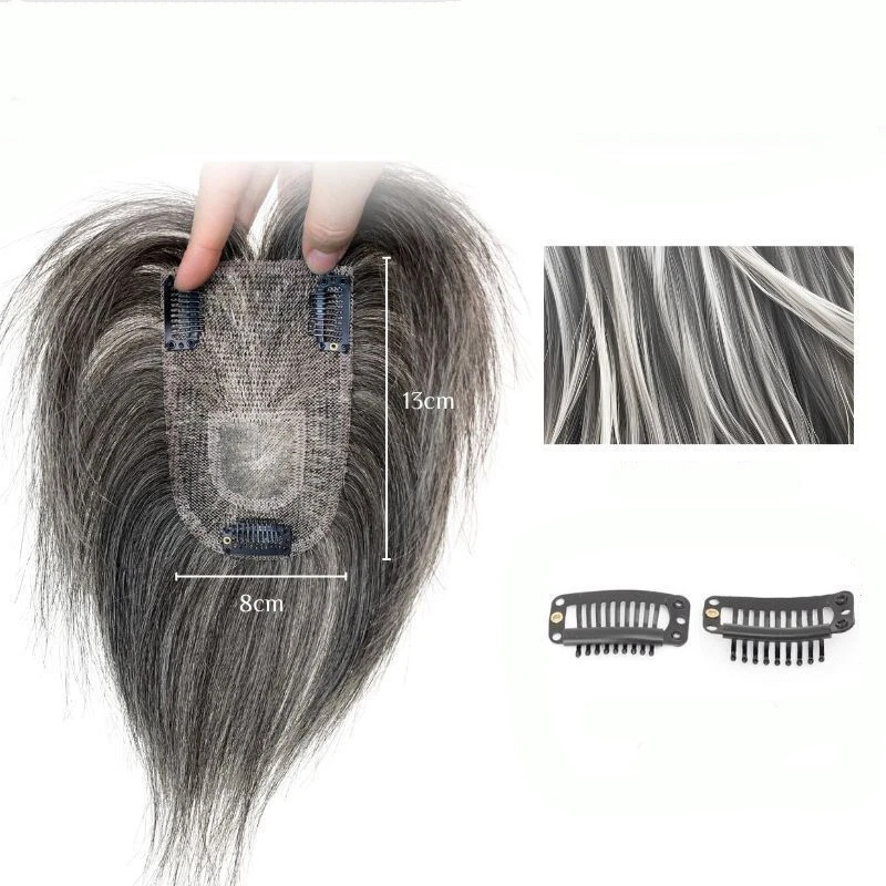 Bob Grey Hair 100% Real Human Hair Topper Toupee Clip Hairpiece Bangs For Women - Picture 5 of 8