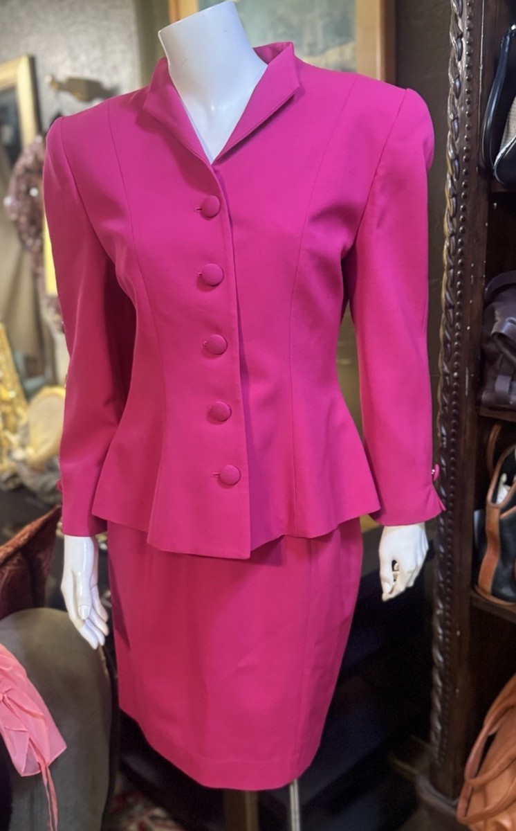 Vintage Christian Dior Hot Pink skirt suit 2 piece, late 80s - 90s