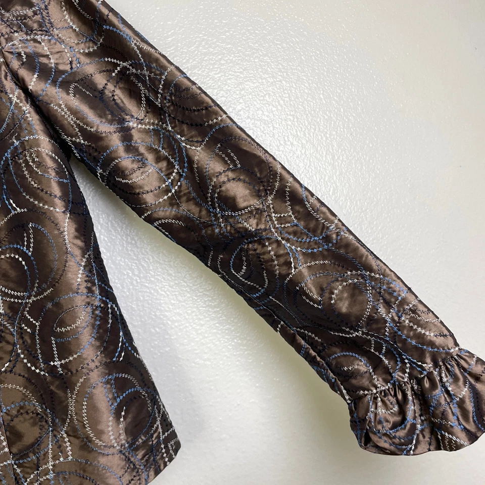 Chaqueta Samuel Dong Mujer Grande Marrón Bordada Abotonada Volantes Cuello Carrera Foto 4 de 4