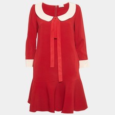 RED Valentino Red Crepe Collar Mini Dress M