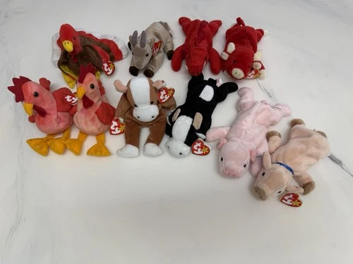 Ty Beanie Babies Lot of 10 Farm Animals Vintage 90s Collectible Toys
