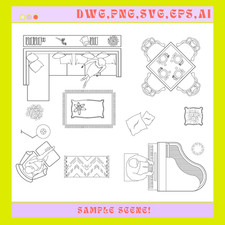 Furniture Template TOP View 180+Line Vector Illustrations Bedroom Living...