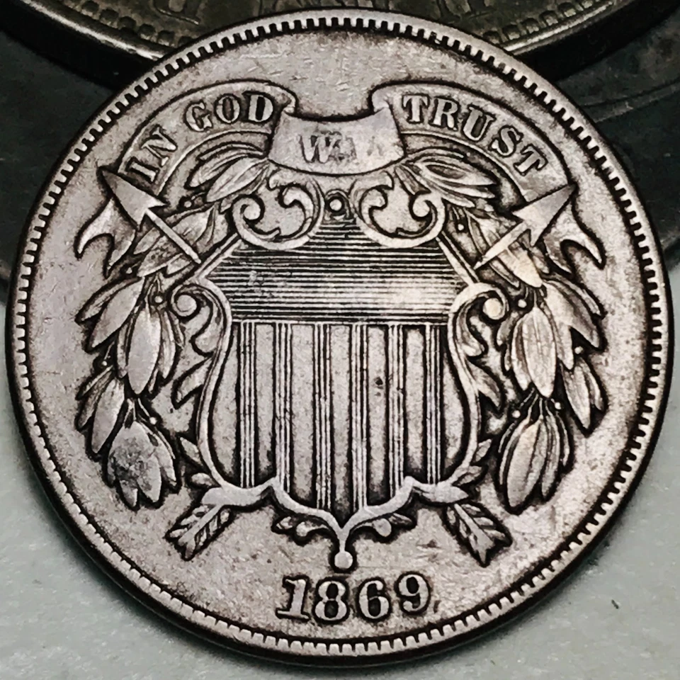 1869 Two Cent Piece 2C FULL MOTTO Civil War Era US Copper Coin CC28226 - Image 3 of 4