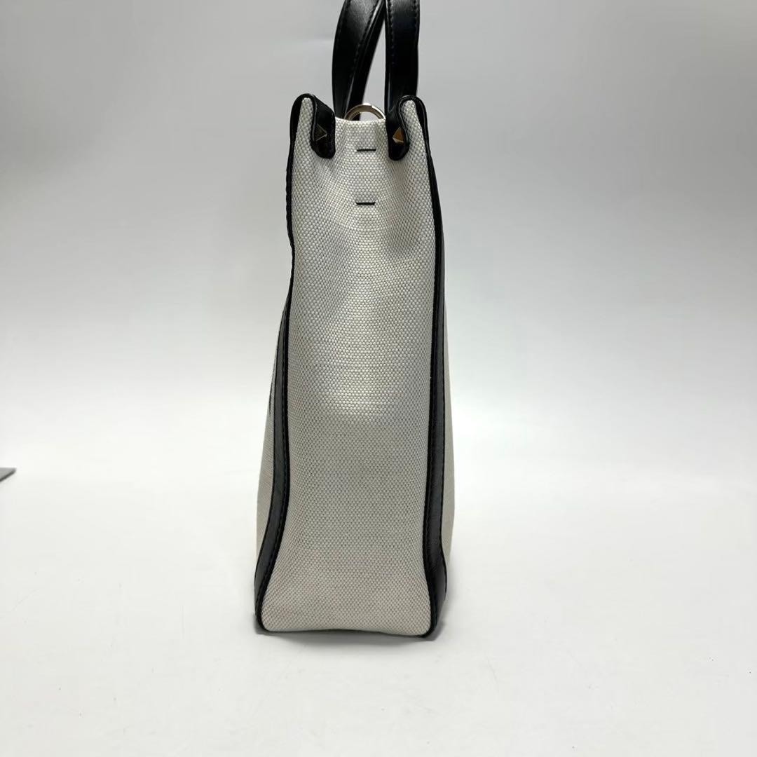 VALENTINO Women Studded 2Way Shoulder Hand bag Canvas Leather Gray Black thumbnail 4