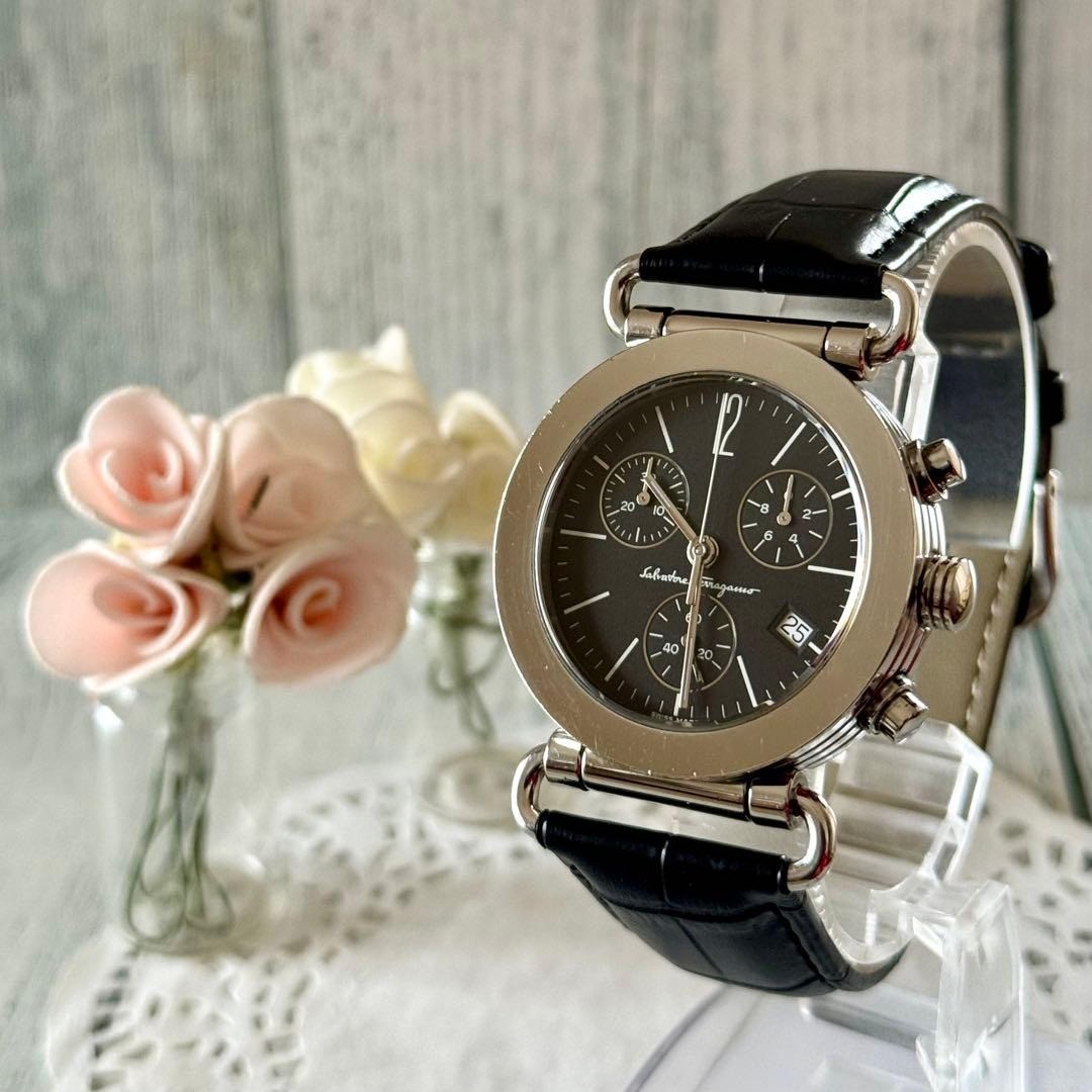 Salvatore Ferragamo Chronograph Watch Black Used