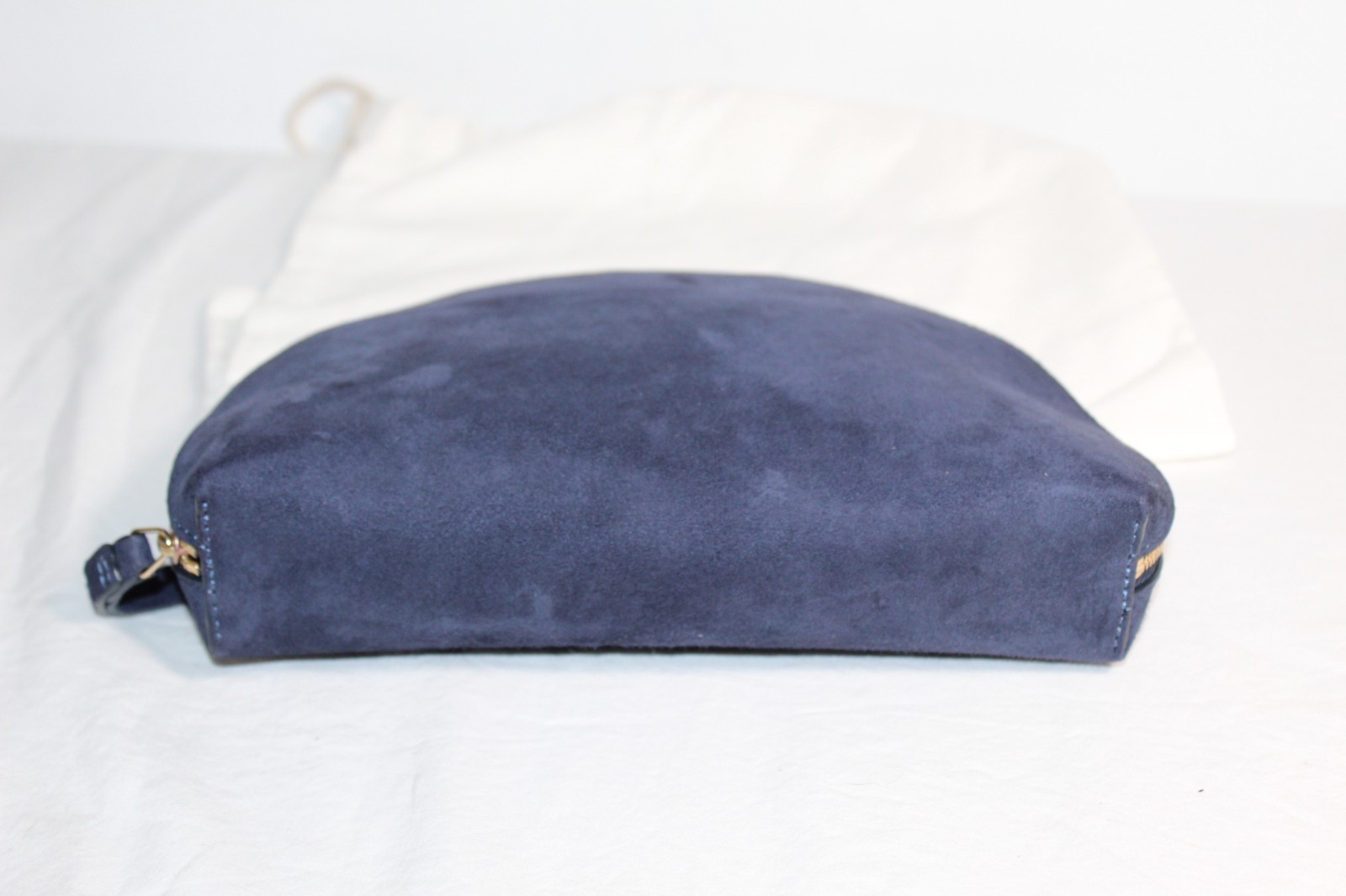 NEW MANSUR GAVRIEL Blue Suede Bellezza Half Moon Zip Top Pouch Clutch Handbag image 5
