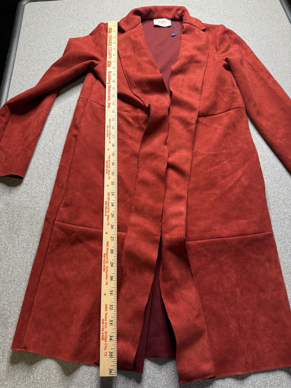 ZARA Basic Red Longline Open Front Coat Jacket Wo… - image 3