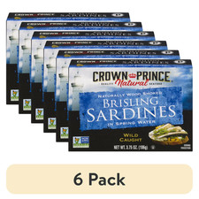  6 Pack Crown Prince Natural Brisling Sardines in Spring Water - 3.75 oz Cans