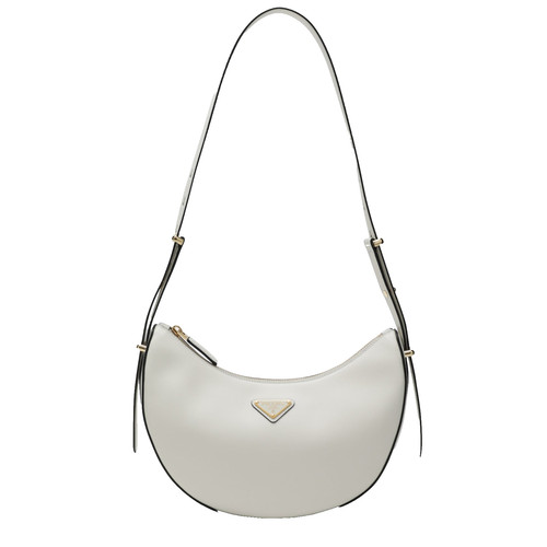 PRADA $3450 White Prada Arqué Small Leather Shoulder Bag New & Authentic