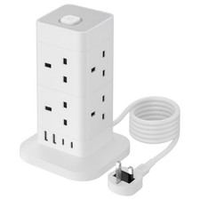 TCP 8 Socket Cube Extension Lead USB Charging Tower 1.8m Surge Multiplug White