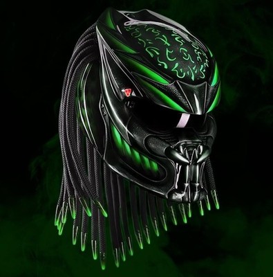 Custom Predator Helmet Black Green Fire Line  For Motorcycle  (APPROVED DOT/ECE)