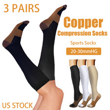 3 Pairs Compression Socks Copper Fit Knee High 20-30mmHg Energy Support Recover