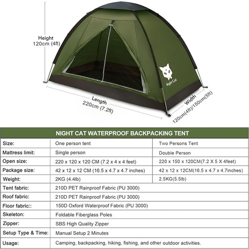 2 Person Upgraded Tents Backpacking Tents For Kids Adult Camping Easy Assembly - Picture 5 of 10