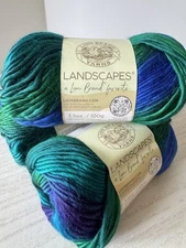 Lion Brand Landscapes Self Striping Yarn~Lot of 3 Skeins~Blue Lagoon #207AH