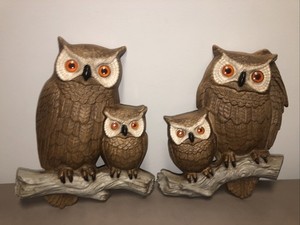 Vintage pair Burwood MCM Owl Family Tree Hanging Wall Plaque 1970’s Retro