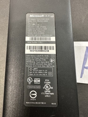 Genuine Microsoft Xbox 360 Slim Power Supply PB-2121-03MX AC Adapter X862255-003 - Picture 2 of 3