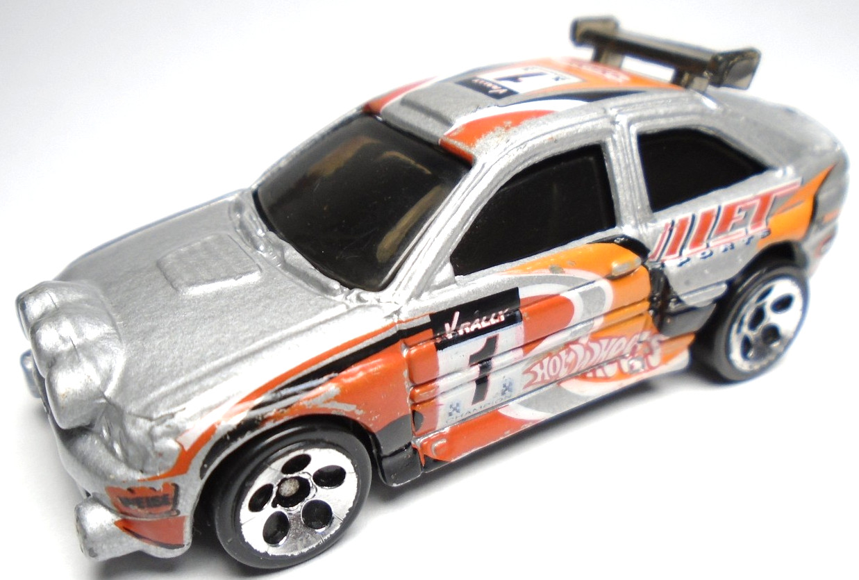 2001 HOT WHEELS FORD ESCORT RALLY #1 SILVER 2 5/8" DIECAST RACE CAR WITH ORANGE