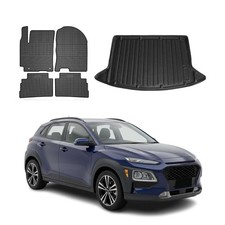 Fußmatten & Kofferraumwanne Set für Hyundai Kona 2018-2023 Gummi TPE Schwarz 5x