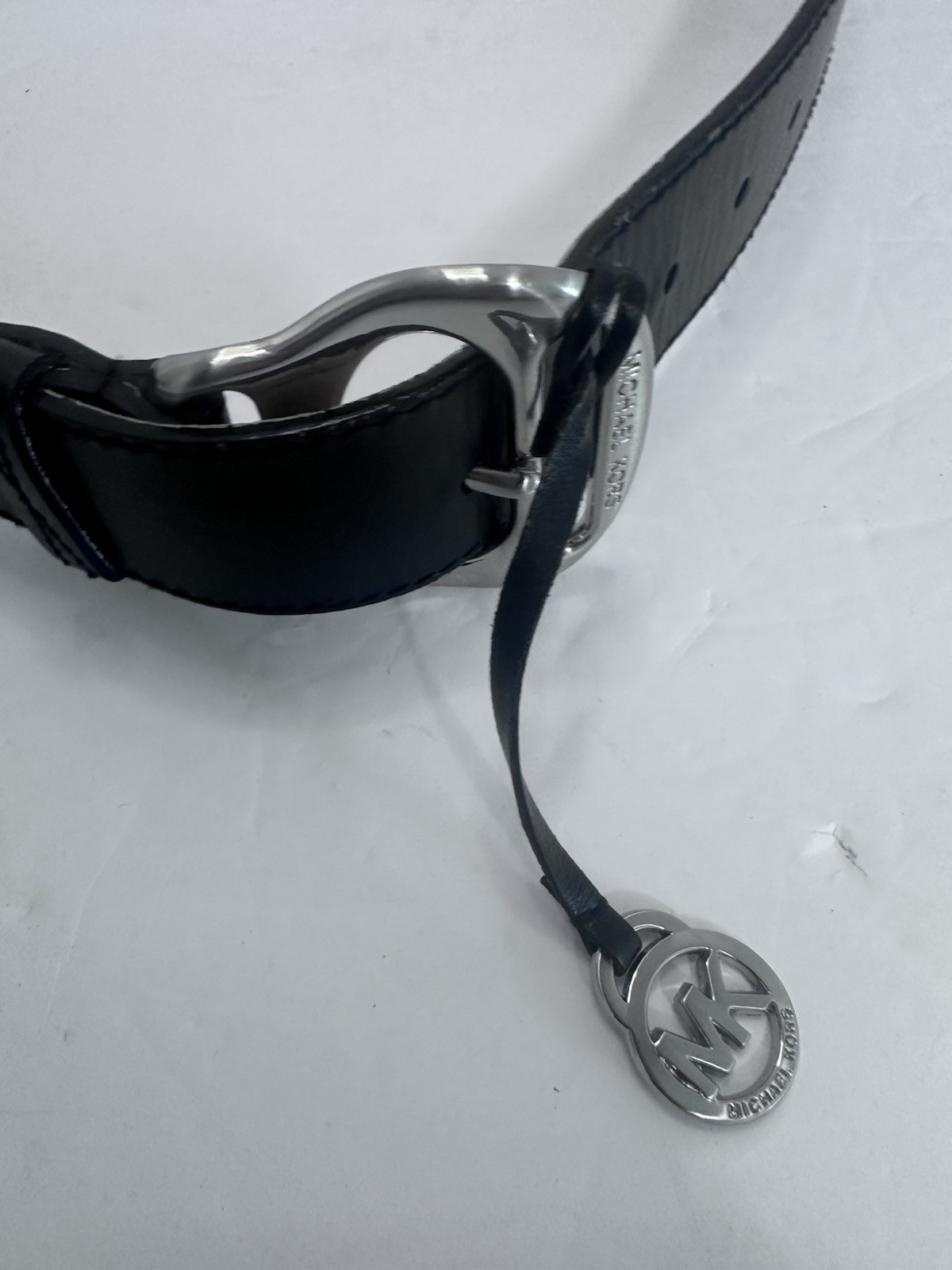 Michael Kors Women's Bwn Belt Silver MK BUCKLE Sz Med,553811