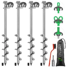 14 Inch Screw in Ground Anchors Kit, 4 Pack Heavy Duty Tent Stakes, Double-Si
