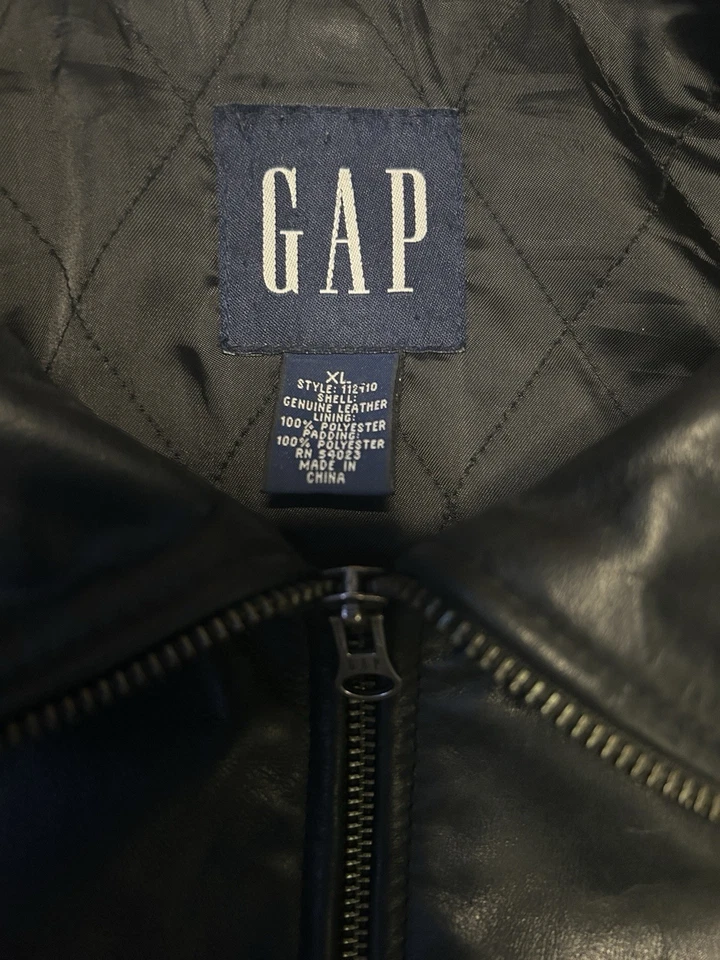 VTG 90s Y2K GAP quilt lined leather full zip moto biker dad jacket Size XL - Image 4 of 4