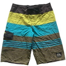 Quiksilver Striped Board Shorts Swim Trunks Front Tie Boys Size XL/7X