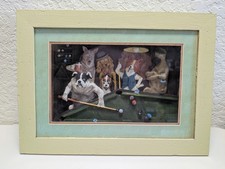 Cani che giocano biliardo biliardo 3D vintage diorama con struttura in legno 18 x 13