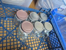 Set 8 Small Glass Mason Jar Mugs With Handles Lids Kilner Style Mini Jars