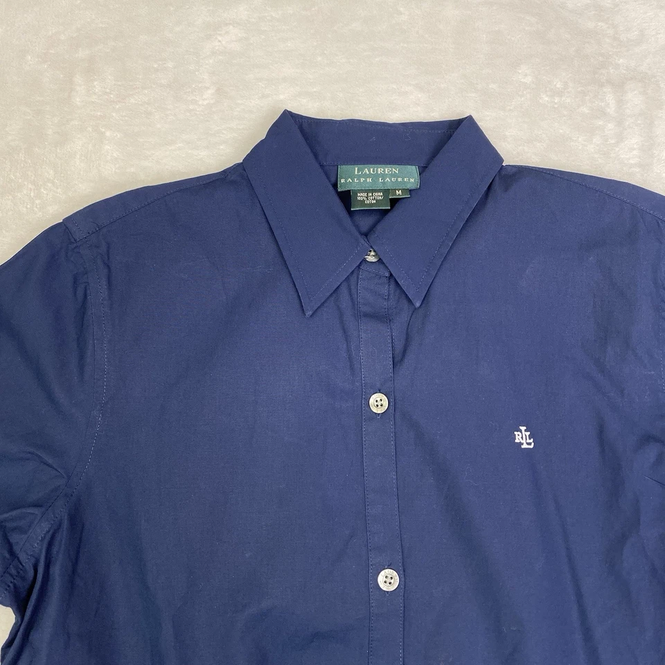 LRL Ralph Lauren Mujer M Azul Marino Manga Larga Algodón Camisa Cinturón Preppy Y2K Foto 2 de 4