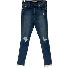 Joe's Jeans Size W28 Dark Blue Denim High Rise Skinny Ankle Distressed Frayed
