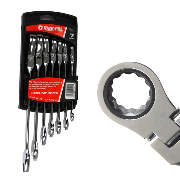 RatschenschlüSsel Satz Gelenk 8-19Mm 7Tlg Klappbar Maul RingschlüSsel Crv-image