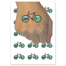 Bike Mountains Hills River Biking Cycle Temporary Tattoo Fake Body Art